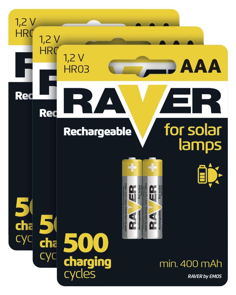 Nabíjecí baterie do solárních lamp RAVER SOLAR AAA (HR03) 400 mAh, 6 ks
