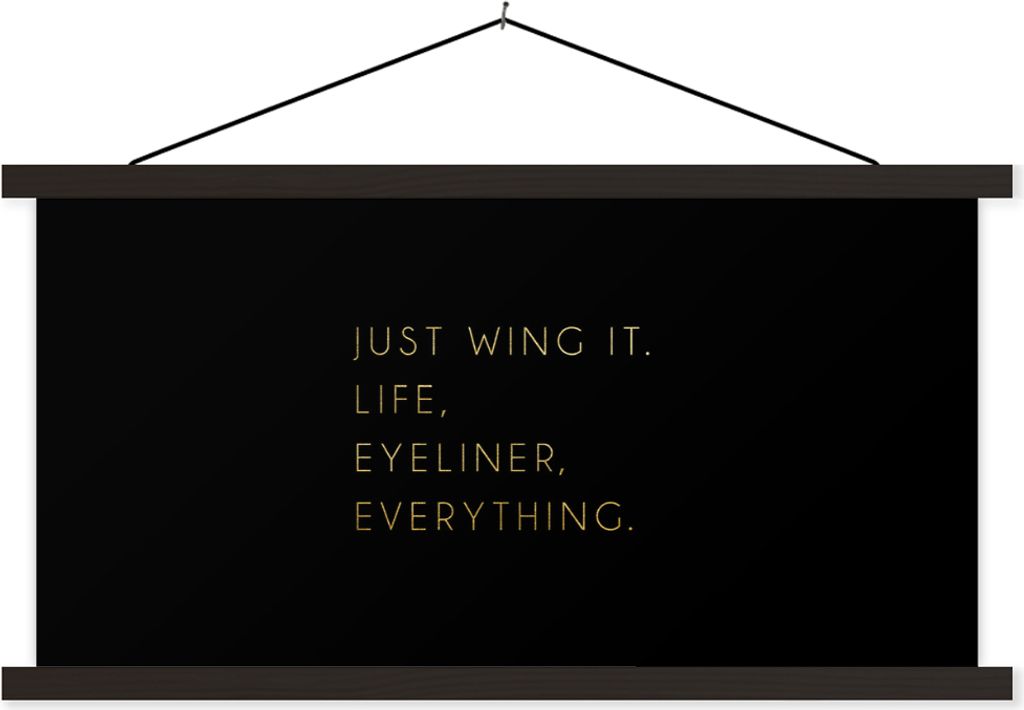 MuchoWow Textilposter Zitate - Leben - Gold - Schwarz 90x45 cm mit schwarzem Rahmen - Klemmleisten