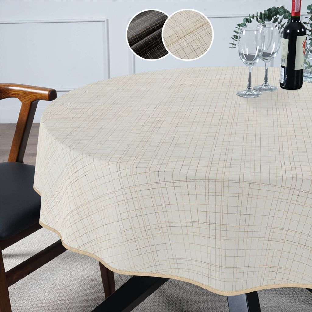 Tischdecke Lines - ROMA mit feiner Veredelung und Beschichtung Tischwäsche Stoff-Tischdecke uni Beige Rund 100cm mit Paspelband