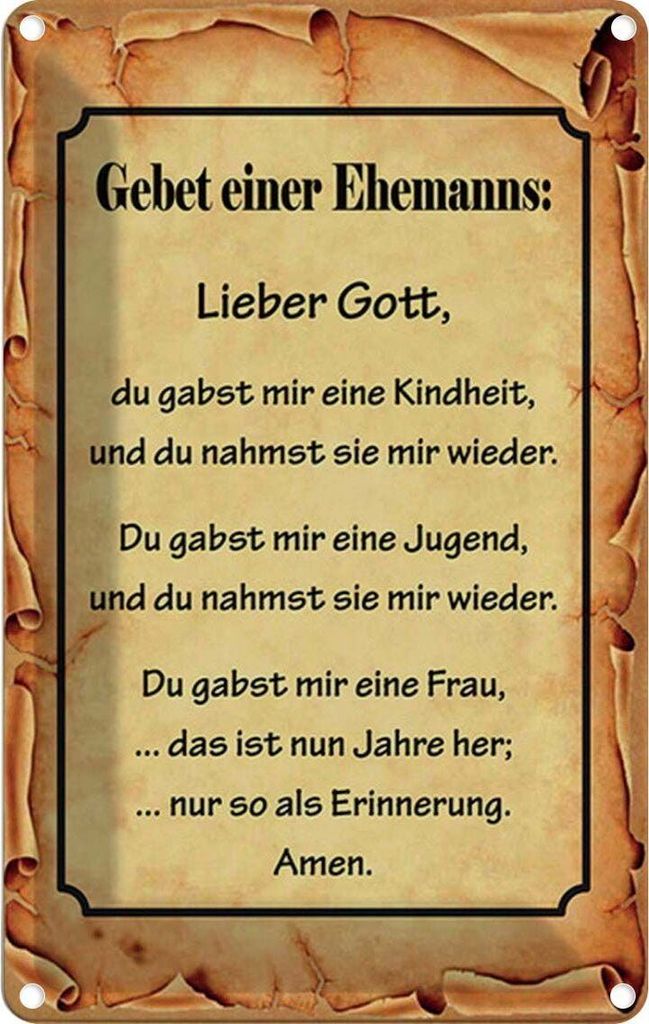 vianmo Blechschild 30x20 cm Gebet eines Ehemanns Lieber Gott Spruch Zitat