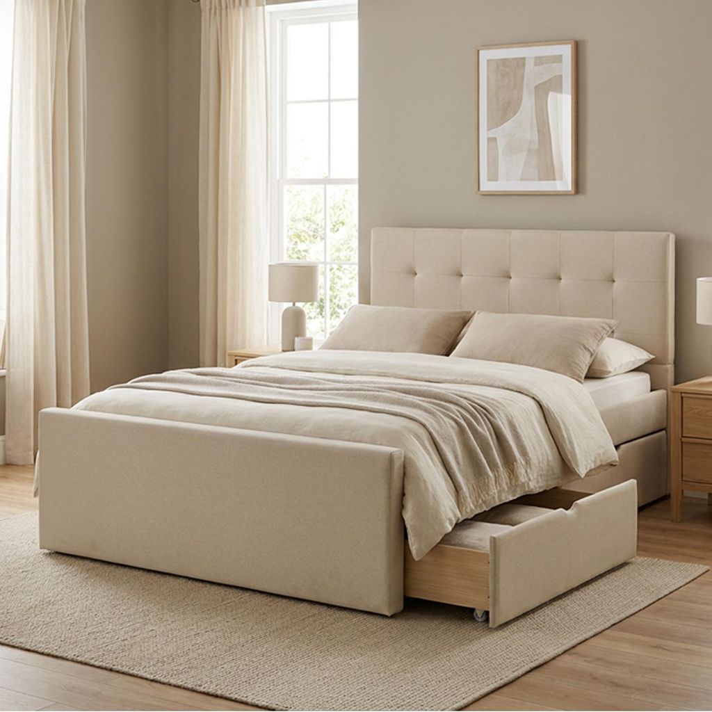 Homestyle4u Polsterbett 140x200 Beige Doppelbett Produktbild 