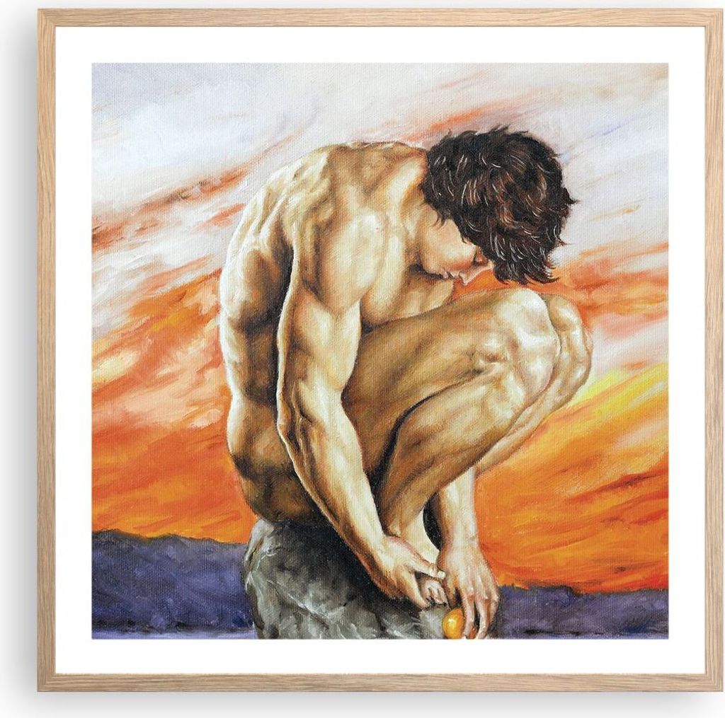 Gerahmtes Poster - Rahmen in heller Eiche - Körper Mann bunt - 60x60 cm - Wand Bild - Wanddeko - Wandbilder - Kunstposter - Wandposter - Bilderrah...