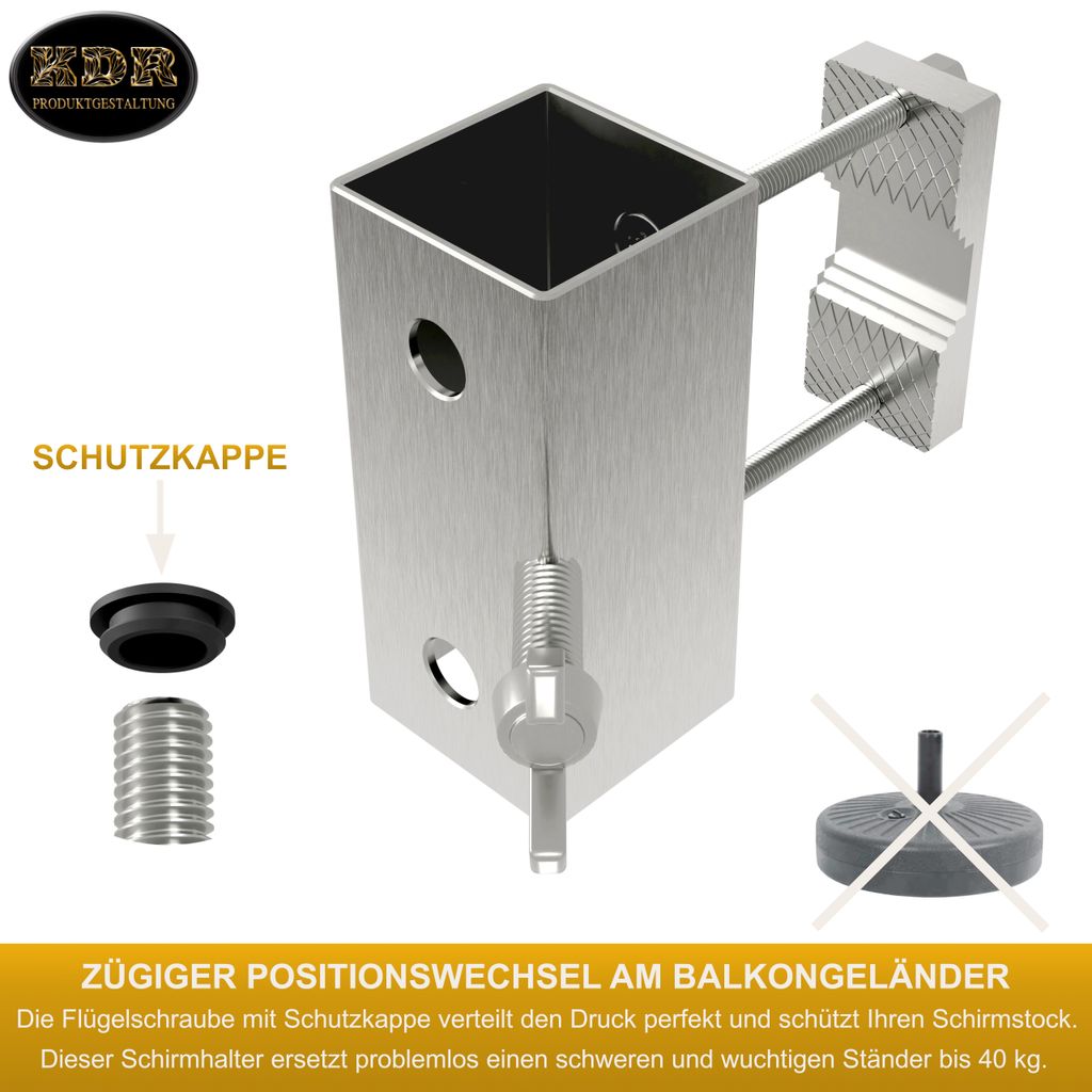 Sonnenschirmhalter aus Edelstahl für Balkongeländer rund Produktbild 6