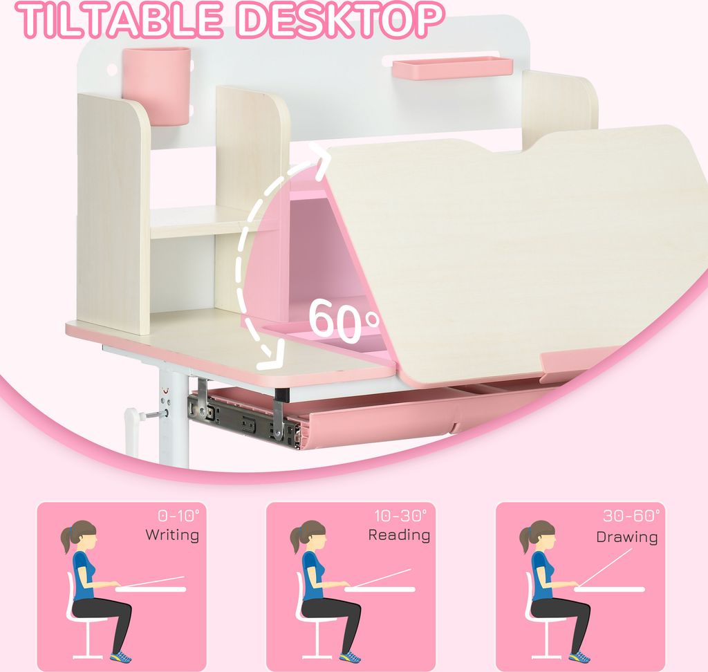 Wilitto Kinder-Schreibtischset - Höhenverstellbarer Schreibtisch Mit Stuhl | 119x80 Cm | Bis 50° Neigbar