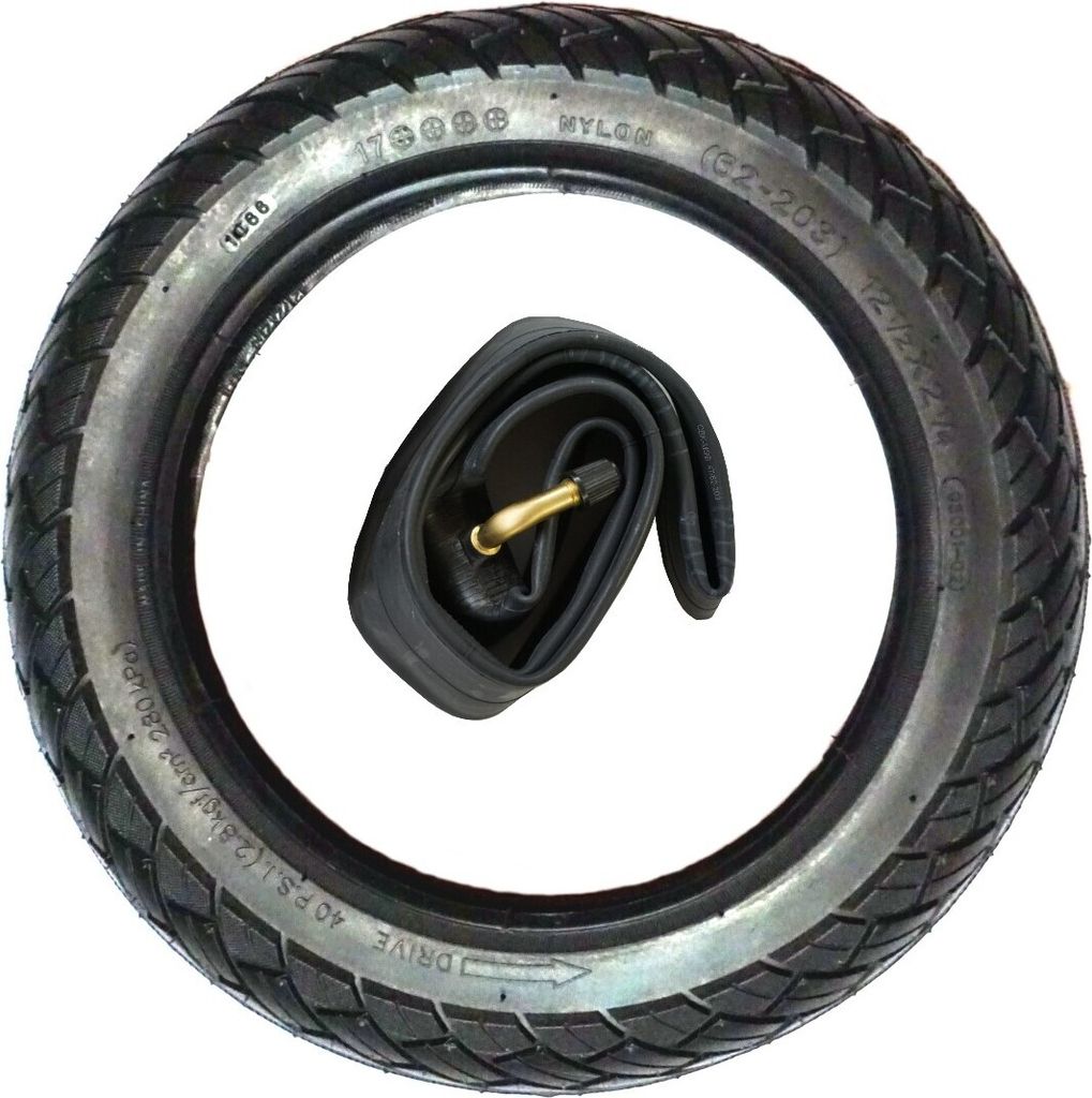 A bicycle tire and inner tube are shown against a white background.