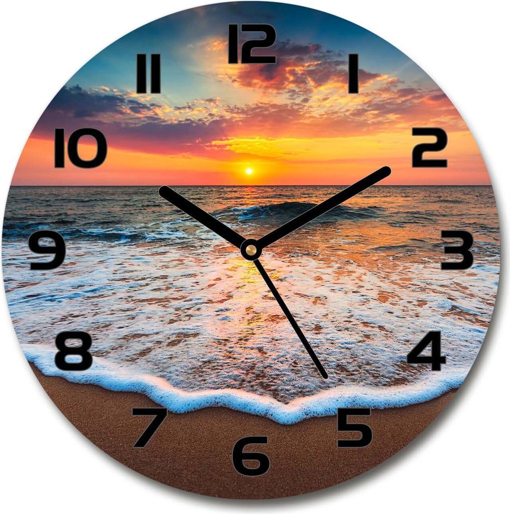 Wanduhr aus Glas 30fi Glasbild Glasuhr Gehärtetes Glas - schwarze-zeiger - Sunset by the sea
