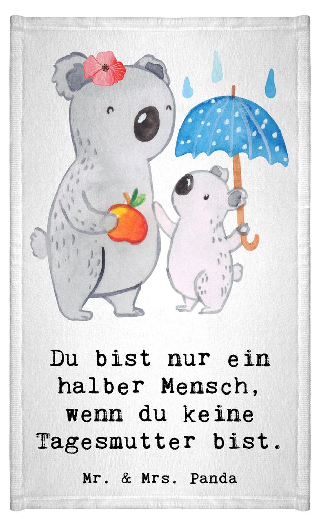 Mr. & Mrs. Panda Handtuch Tagesmutter Herz - Weiß - Geschenk, Gäste-WC, baumwolle, Klein, Frotteetuch, Gästetuch