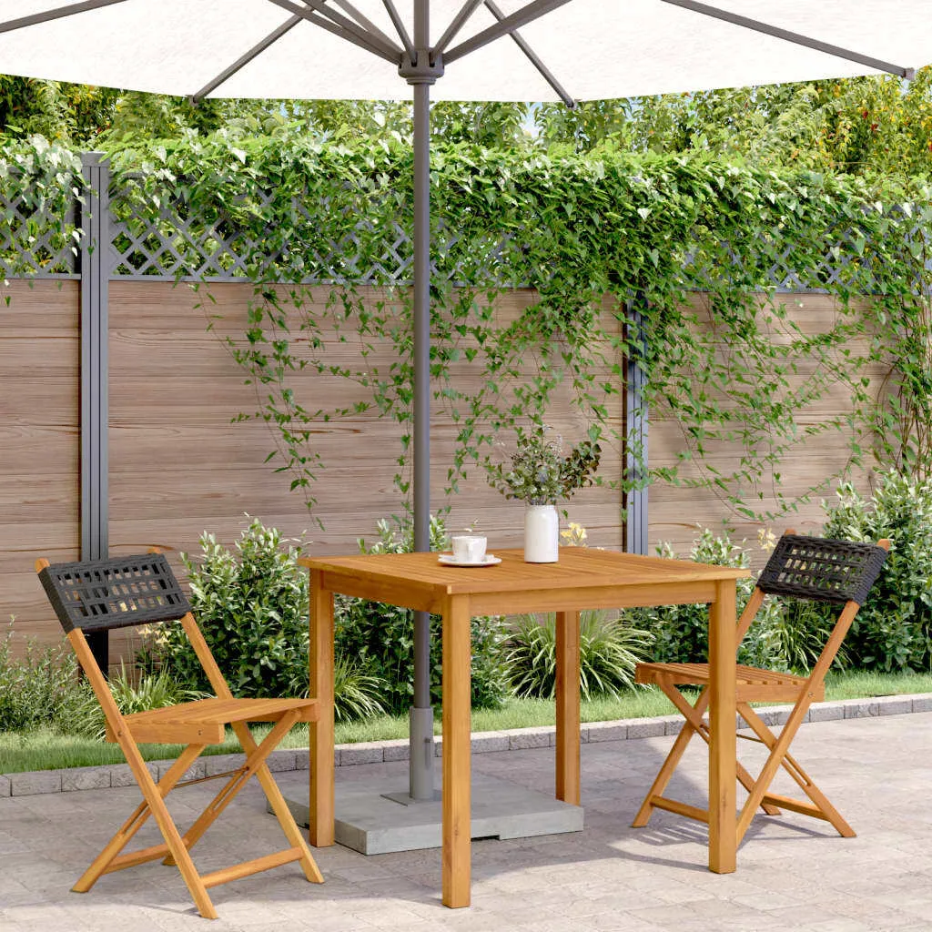 Sedie 2 pz Legno Massiccio Acacia Nera e Poly Rattan - Minimal Design - 3