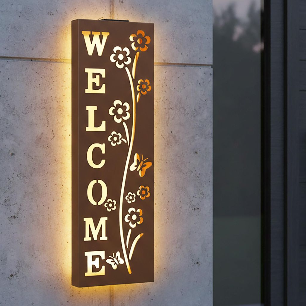 Tableau mural solaire métallique WELCOME aspect rouillé - Image du produit 