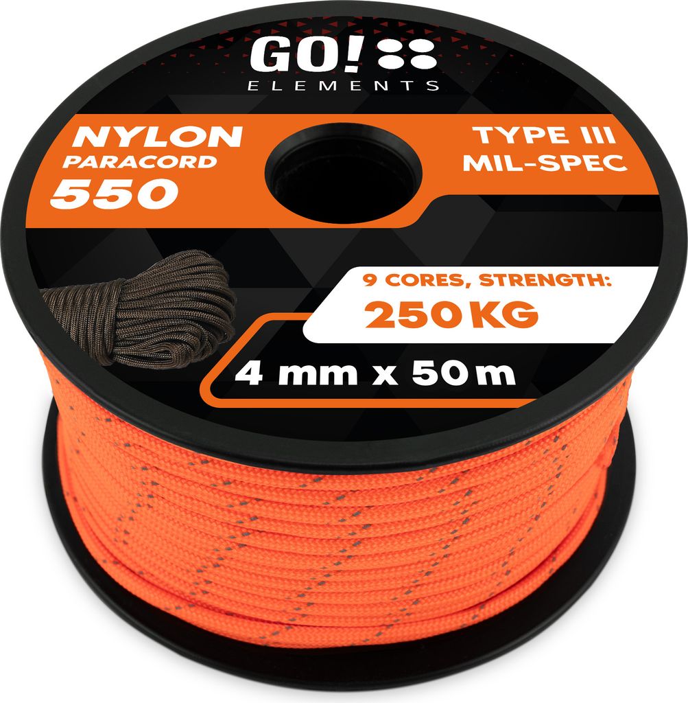 GO!elements 50m Paracord Seil aus reißfester Nylonschnur - 4mm Paracord 550 Typ III Schnur - geeignet als Allzweckseil & Reepschnur - Max. 250kg, ...