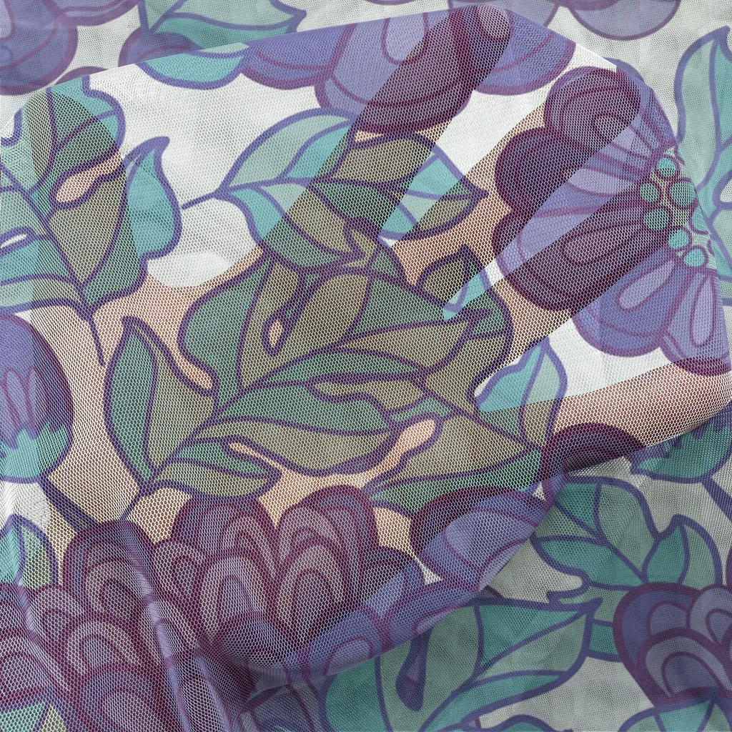 Tenture murale décorative chrysanthèmes violets, grand format satin - 3