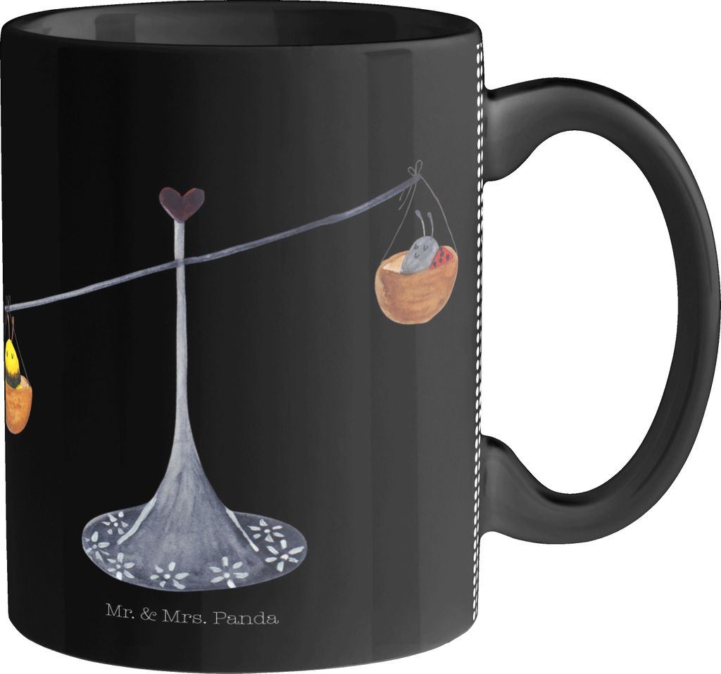 Mr. & Mrs. Panda Kaffeetasse Sternzeichen Waage - Schwarz - Geschenk, kaffeebecher keramik, Tasse, Gleichgewicht, Becher, Trinkbecher, Hummel, Mari...
