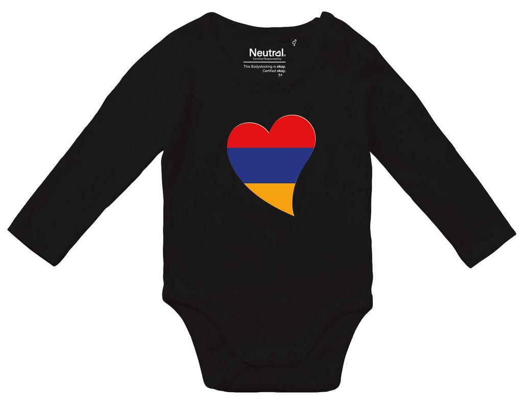 Huuraa Baby Body Armenien Flagge Herz 80 Black Baumwolle Fairtrade Langarmbody Geschenkidee