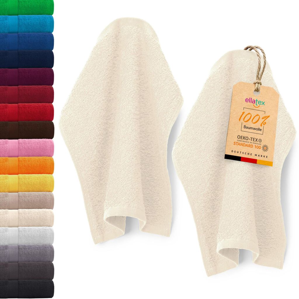 EllaTex PARIS 2er Set Seiftücher 30x30 cm – 100% Baumwolle, 500 g/m² Frottier, in Farbe: Creme