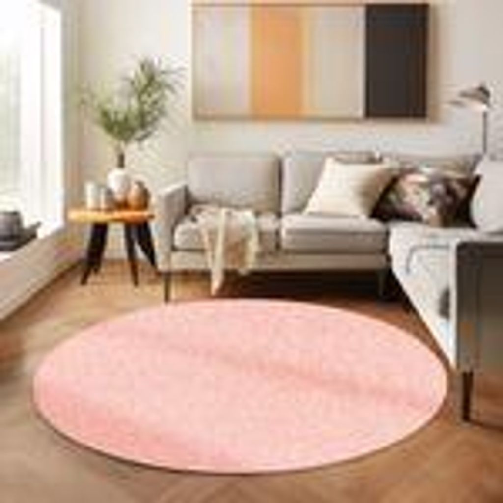 Kurzflor Teppiche Unicolor - Einfarbig Teppiche im modernen Stil Teppich Wohnzimmer Farbe: Rosa Größe: 160 cm Rund