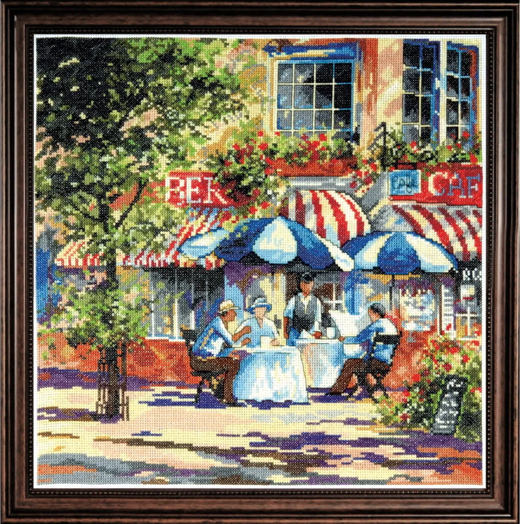 Tableau à broder point de croix compté Café au soleil Design Works 36cm