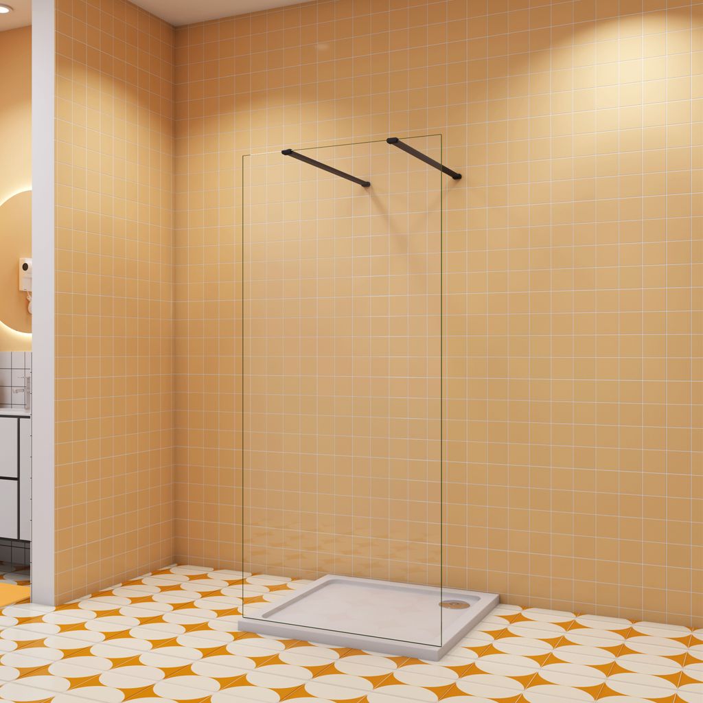 77.7x200cm+ mit 2 N:90cm Schwarz Stabilisator 8mm Nano Sicherheitsglas Walk in Duschwand Duschabtrennung