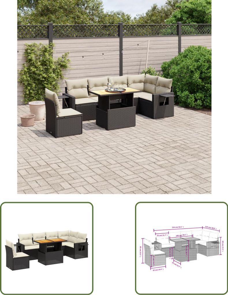 The Living Store 7-tlg. Garten-Sofagarnitur mit Kissen Produktbild 