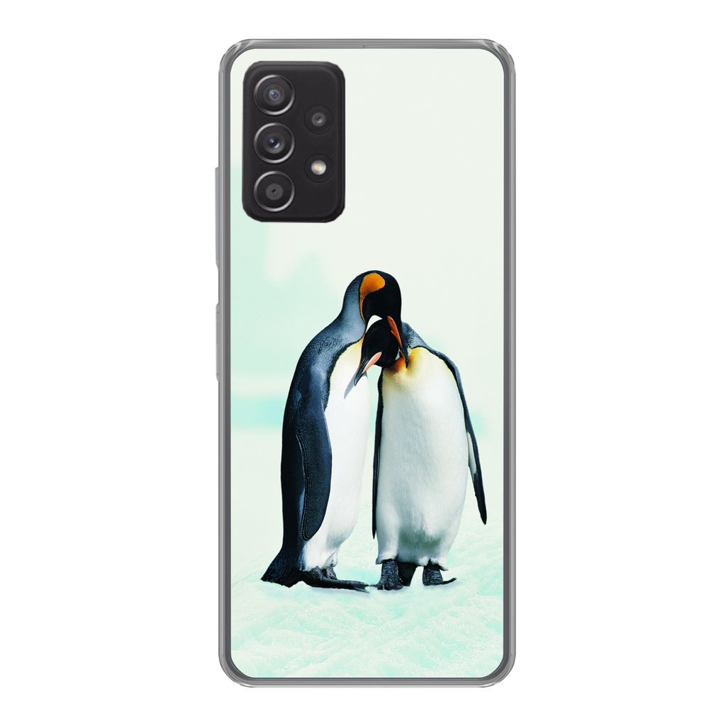 MuchoWow Handyhülle Schutzhülle Hülle für Samsung Galaxy A33 5G Pinguine - Schnee - Familie Silikon Softcase Handy Hülle - Kartenhalter