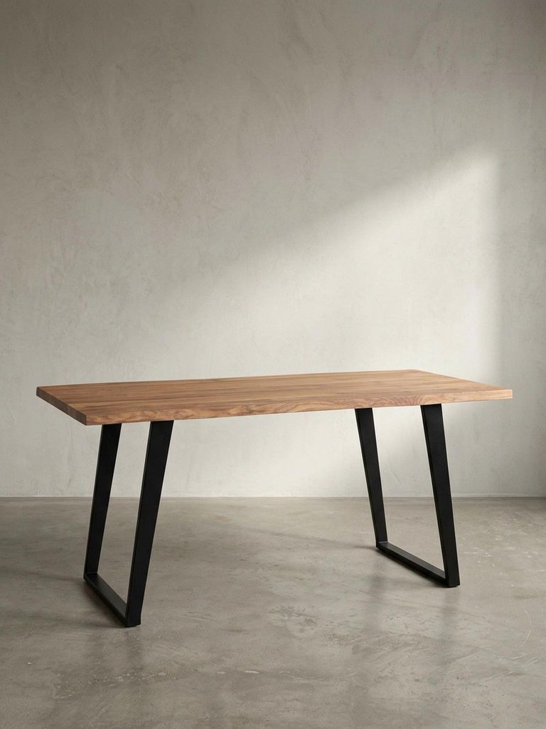 Massivholz Esstisch mit Baumkante | Küchentisch für kleine Räume | Esszimmertisch Industrial Design | U-Form Metallgestell | 120x60 cm Goldbraun...