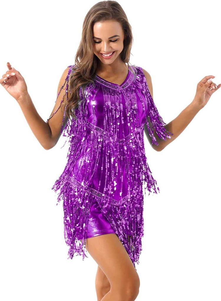 Damen paillettenjurk, maat L, geschikt voor salsa, rumba, Productafbeelding 