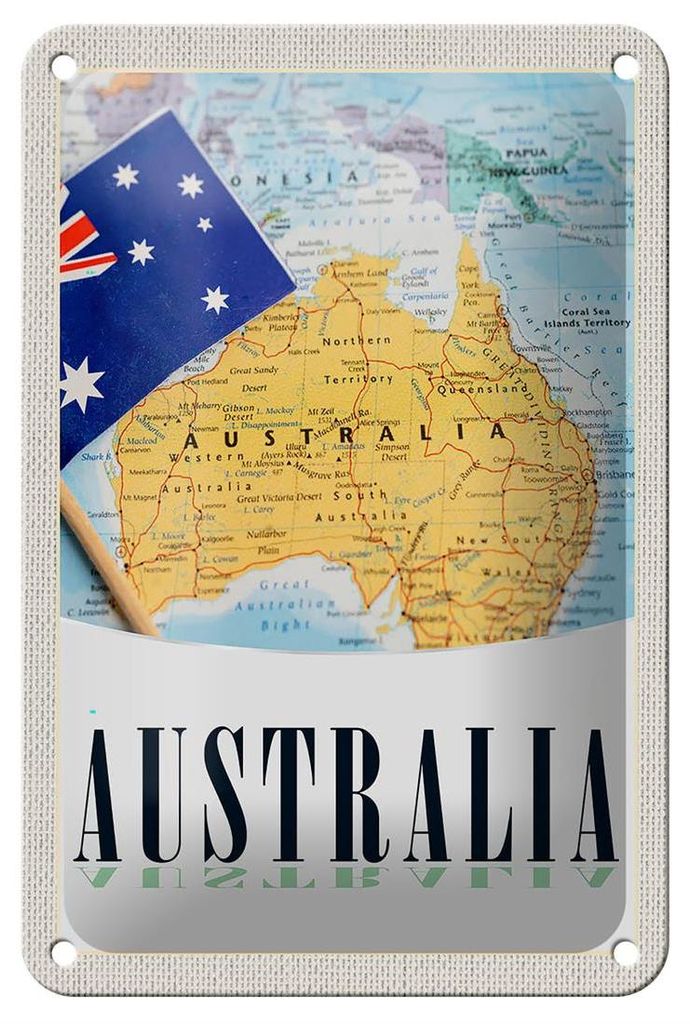 Blechschild Reise 12x18cm Australien Kontinent Atlas Karte  Produktbild 