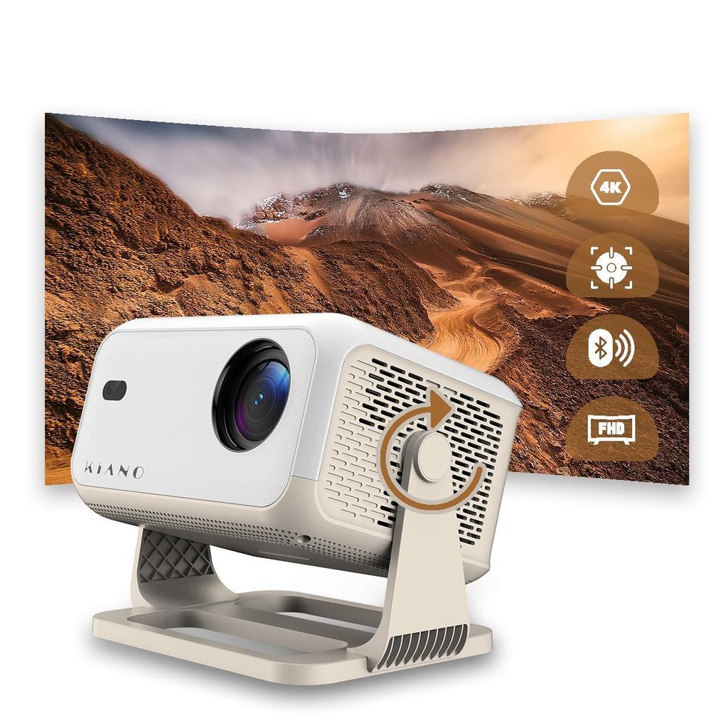 Kiano Chill Projektor Smart Tragbarer, Full HD, 1920x1080, Trapezkorrektur, Android, Airplay, Miracast, Eshare, Bluetooth, 250-350 ANSI Lumen, Wi-Fi