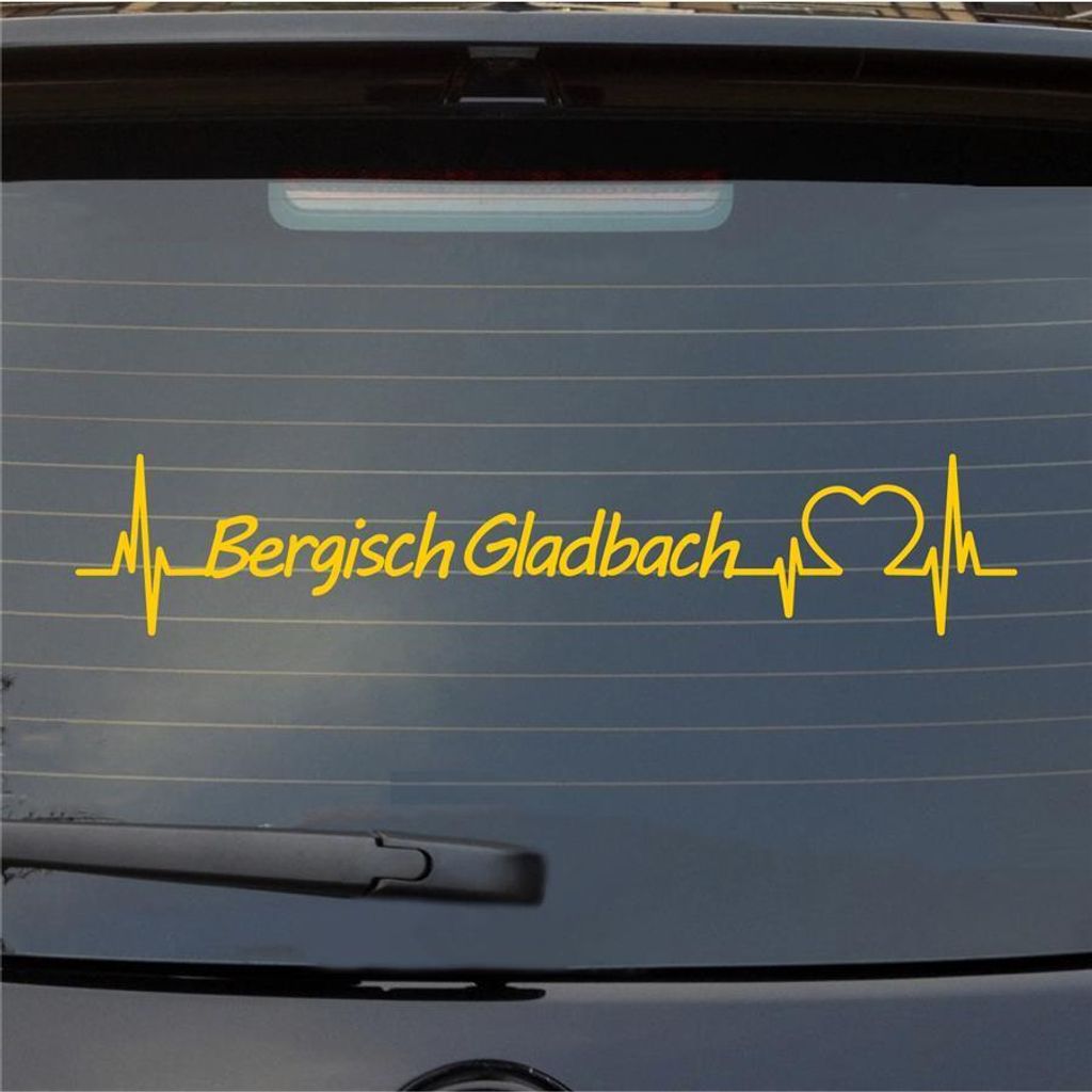 Heckscheibenaufkleber Bergisch Gladbach Herzschlag Puls Stadt Liebe 55x11 cm Gelb Auto Aufkleber Sticker