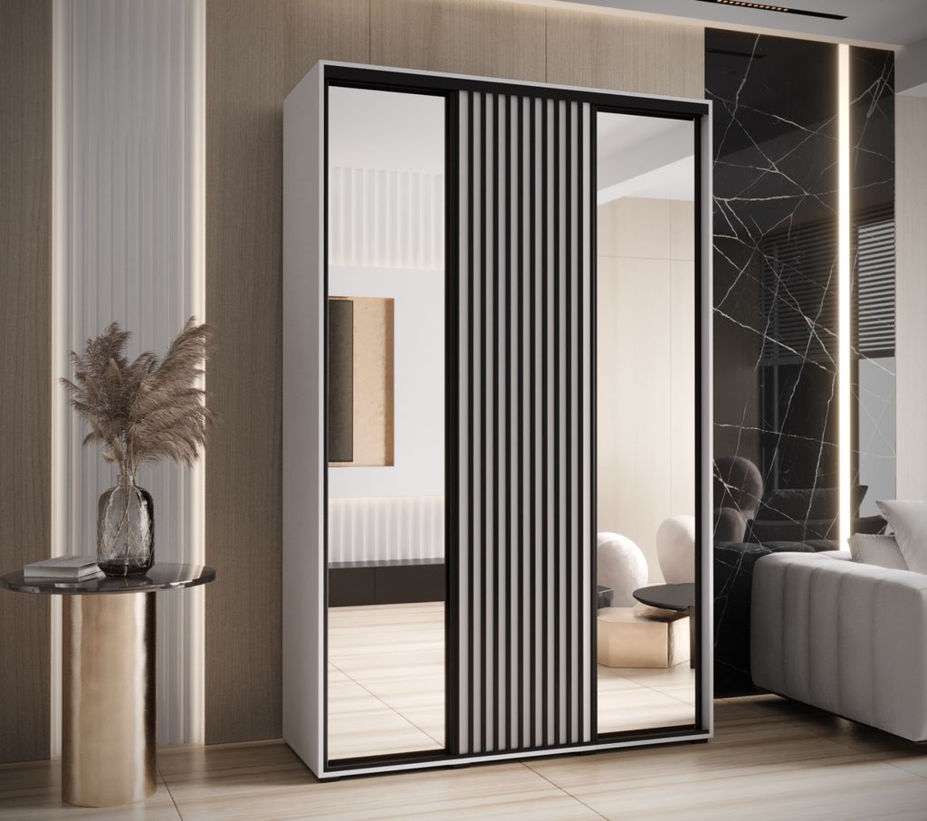 Kleiderschrank FIDELIA 2 - 160/45 cm, weiß/weiß/schwarz