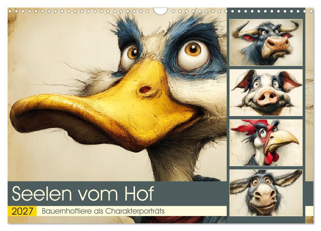 Seelen vom Hof. Bauernhoftiere als Charakterporträts (Wandkalender 2027 DIN A3 quer), CALVENDO Monatskalender