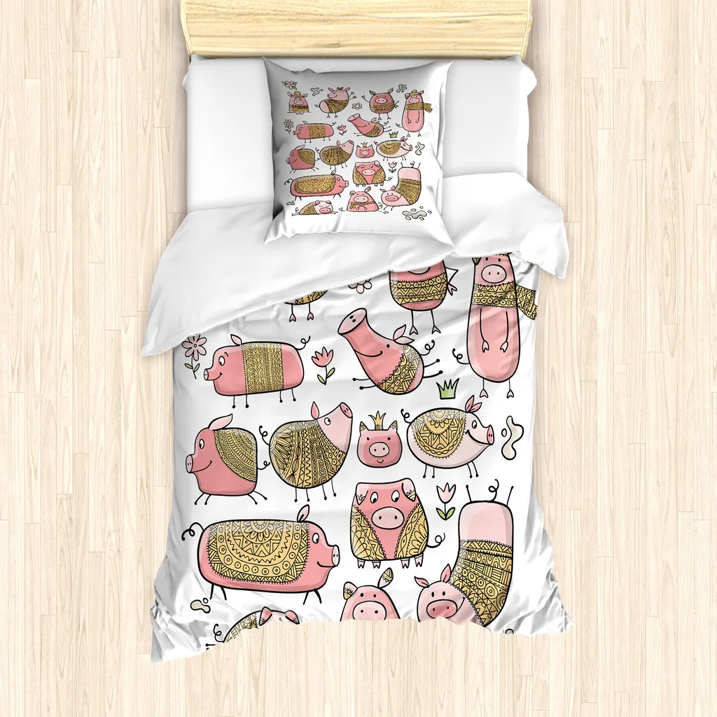 Set Copripiumino Singolo Furn. Aurora In Policotone, Blush, Con Federa, Disegno Tropicale Con Dee E Leopardi