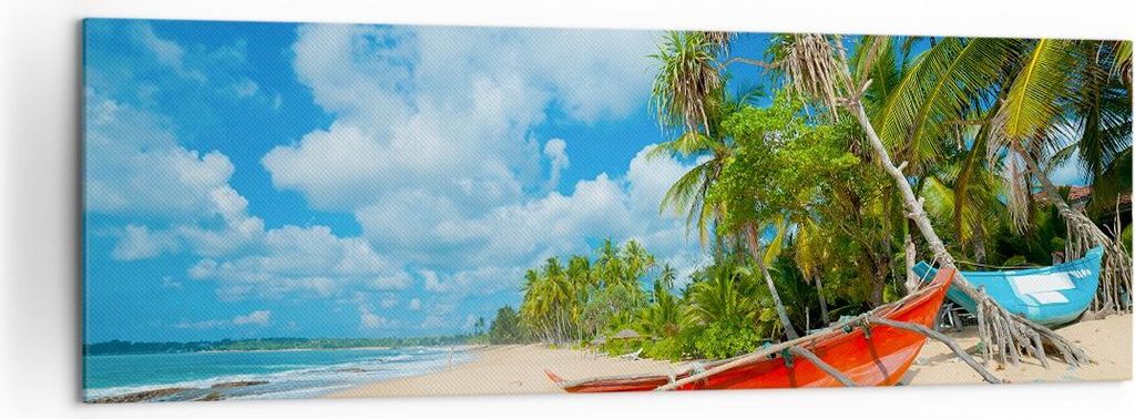 Bild auf Leinwand - Leinwandbild - Golf Ozean Palme Boot - 160x50cm - Wand Bild - Wanddeko - Leinwanddruck - Bilder - Kunstdruck - Wanddekoration -...