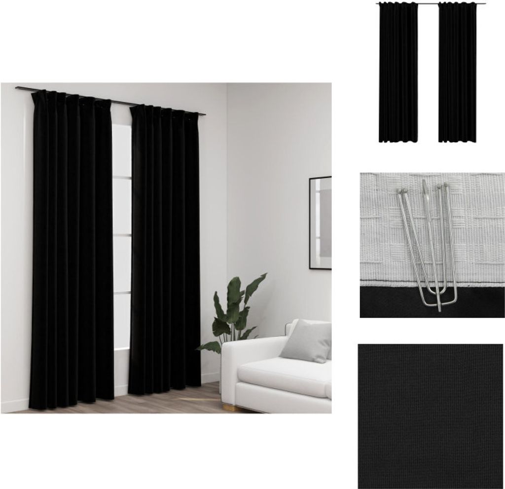 vidaXL Verdunkelungsvorhänge Haken Leinenoptik 2Stk. Schwarz 140x225cm - Vorhänge & Gardinen