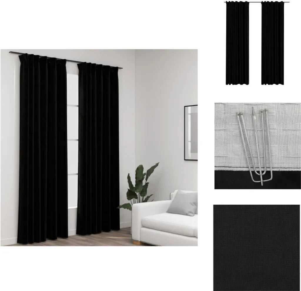 vidaXL Tende Oscuranti Nere 140x225 cm Effetto Lino con Ganci 2pz