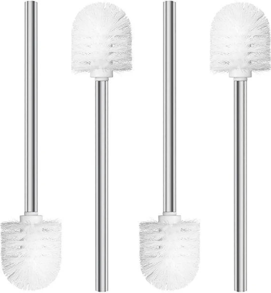 Lot de 4 têtes de brosse WC de rechange blanches, inox, diamètre 7,5 cm