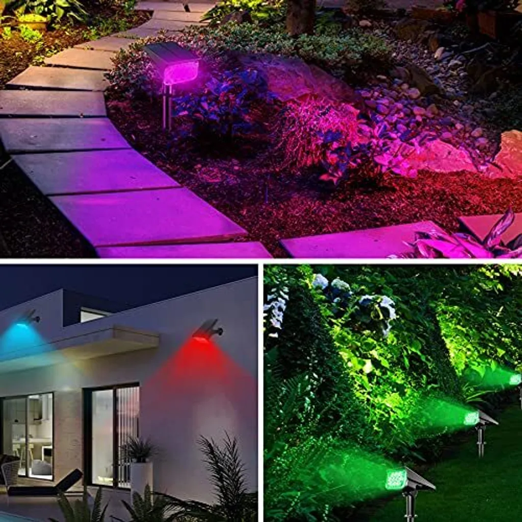 Natpow Solar Garden Spotlight, 20 LED RGB Light Lamp Spotlight Outdoor, IP65 impermeabile, luce da parete esterna che cambia colore, luce da patio, - 3
