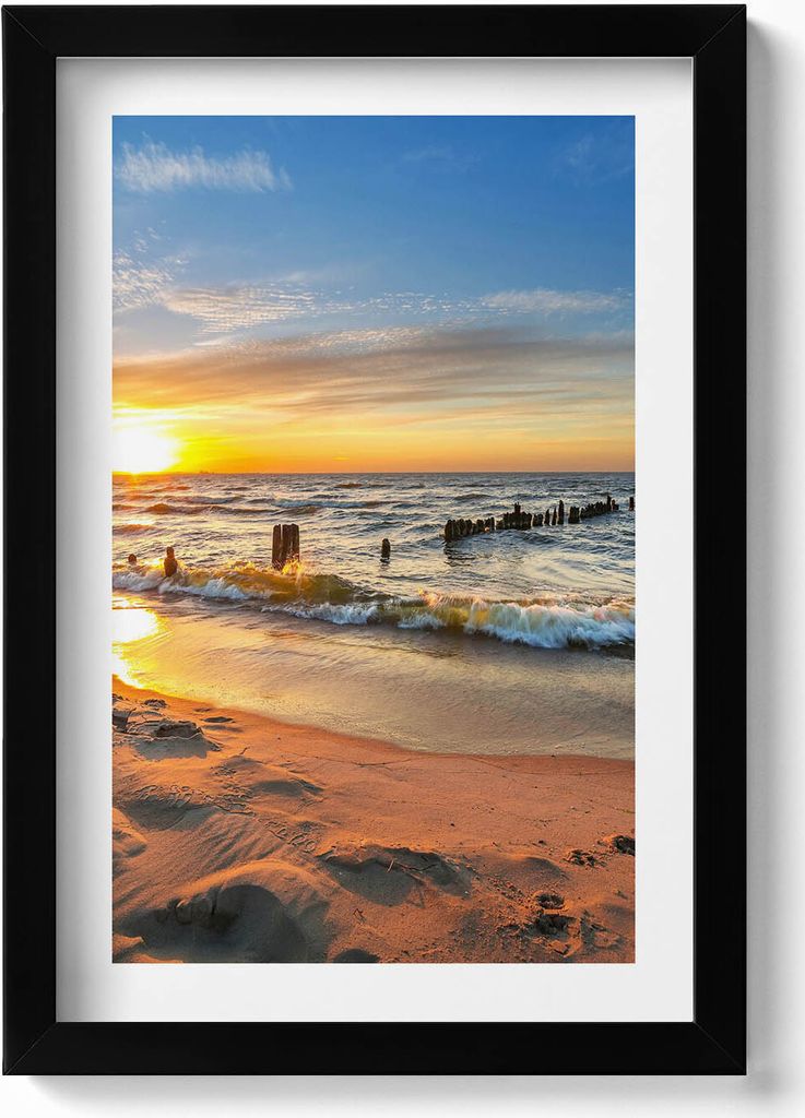 Sonnenaufgang über dem Meer– Wandbild mit Rahmen – Gerahmtes Bild – Wanddekoration – 20x30 cm – Schwarz