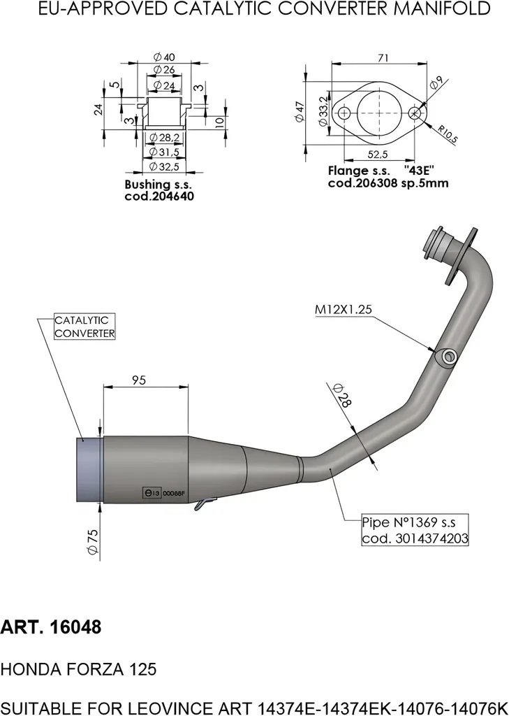 Silencieux LeoVince homologué avec catalyseur pour Honda Forza 125 NSS