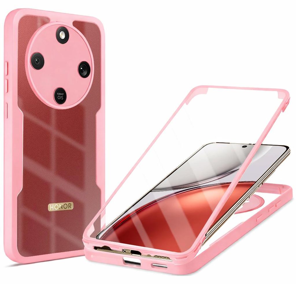 Handyhülle 360° mit Displayschutz für Honor Magic8 Lite, Techsuit ColorVerse, Transparent und Rosa