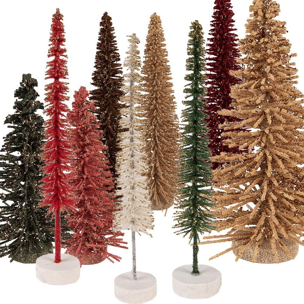 Clayre & Eef Weihnachtsdekorationsfigur Weihnachtsbaum Ø 6x30 cm Rosa Holz