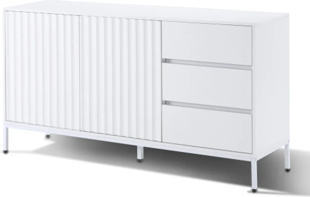 Buffet de Salon Design Blanc 150cm avec Étagères Réglables et Tiroirs