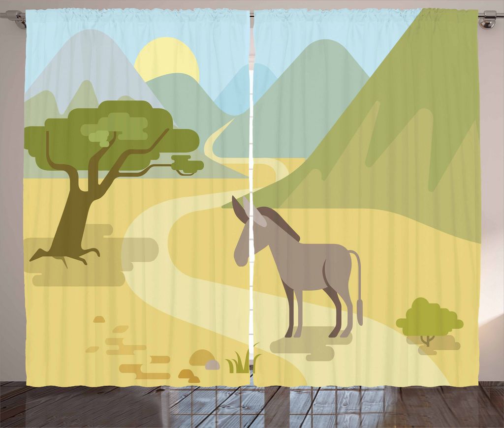 ABAKUHAUS Esel Rustikaler Gardine, Wildlife Habitat Flaches Design, Schlafzimmer Kräuselband Vorhang mit Schlaufen und Haken, 280 x 225 cm, Mehrfa...