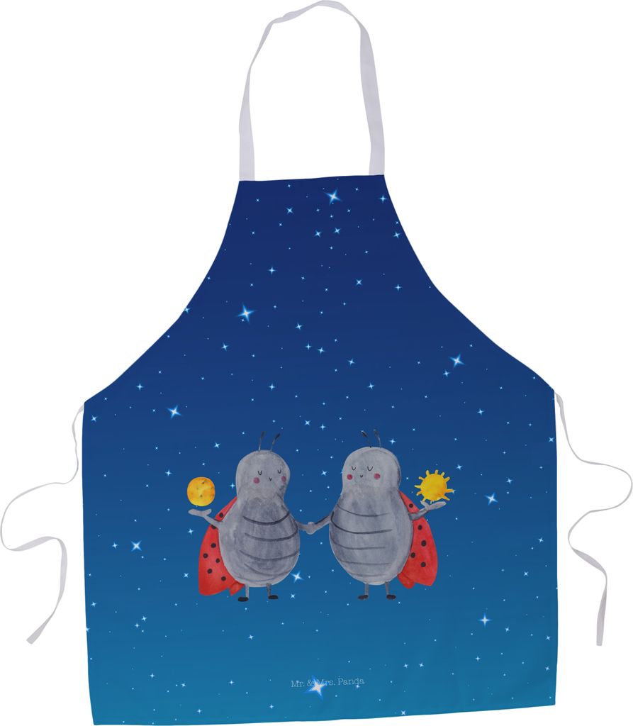 Mr. & Mrs. Panda Küchenschürze Sternzeichen Zwilling - Sternenhimmel Blau - Geschenk, Glückskäfer, Schürze, Gastro-Schürze, Kellner, Zwilling...