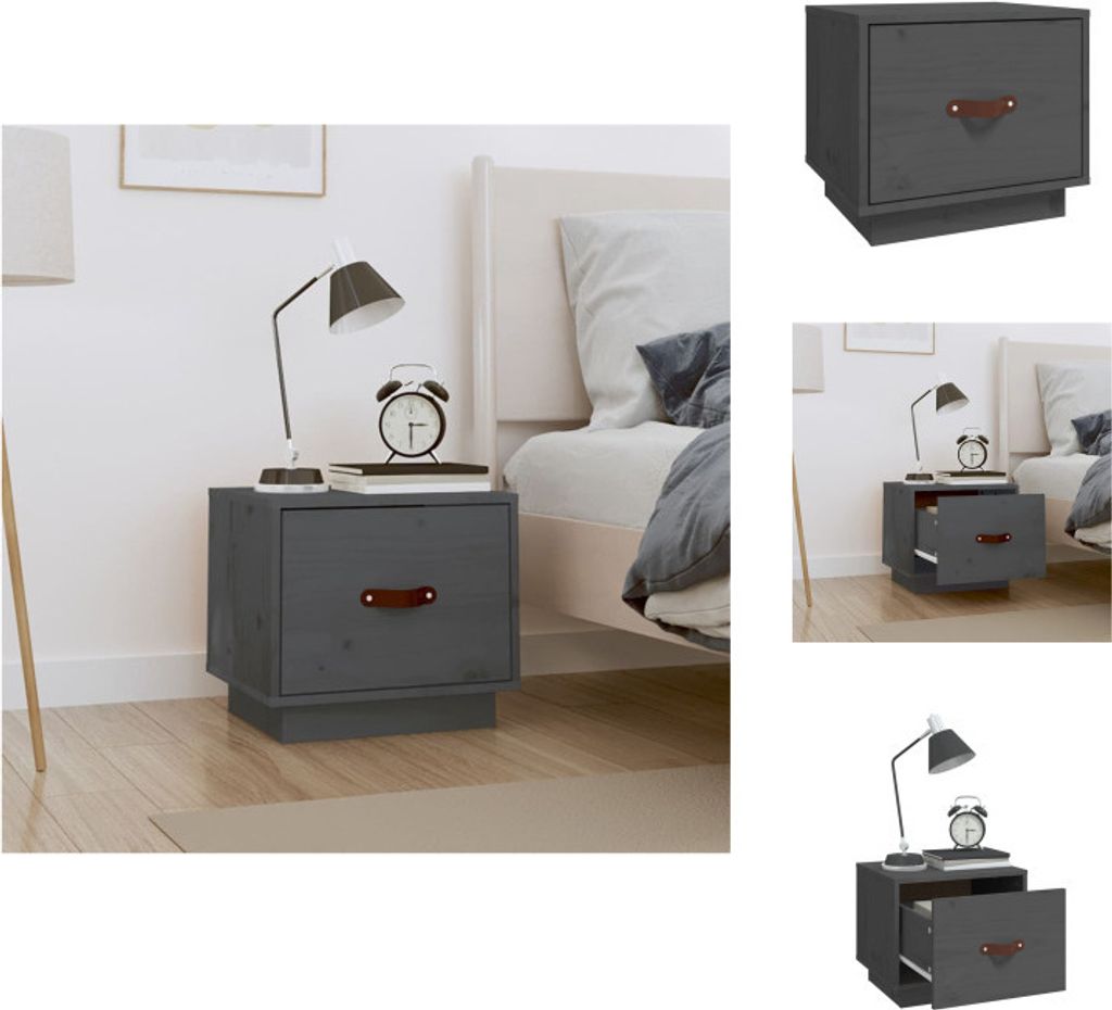 vidaXL Nachttisch Grau 40x34x35 cm Massivholz Kiefer - Nachttische