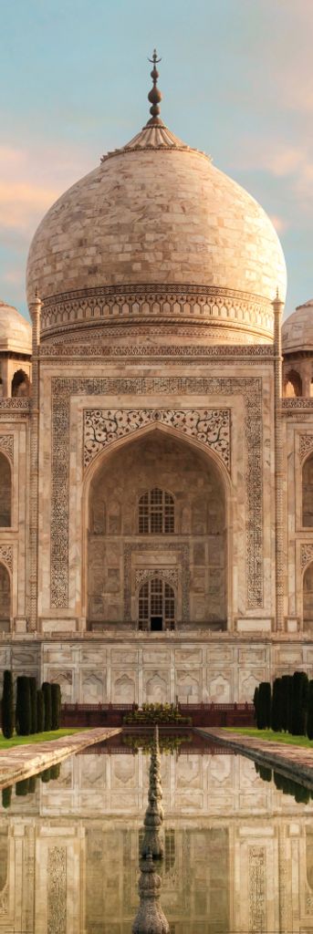 Taj Mahal Kunstdruck Bild - Der Kronen-Palast In Der Morgensonne (158 x 53 cm)