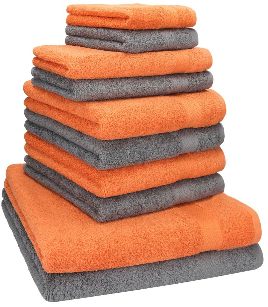 Betz 10-tlg. Handtuch-Set PREMIUM CLASSIC 2 Duschtücher 4 Handtücher 2 Gästetücher 2 Seiftücher Farbe: orange & anthrazitgrau
