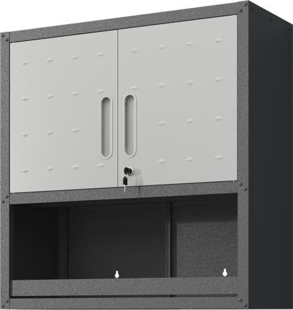 Werkzeugschrank Metall 75x77x30cm Schwarz + Grau Wandmontierbar Schliesstuer 1 Einlegeboden 1 Offener Schub Fuer Garage Lager Buero Montage Erforde...