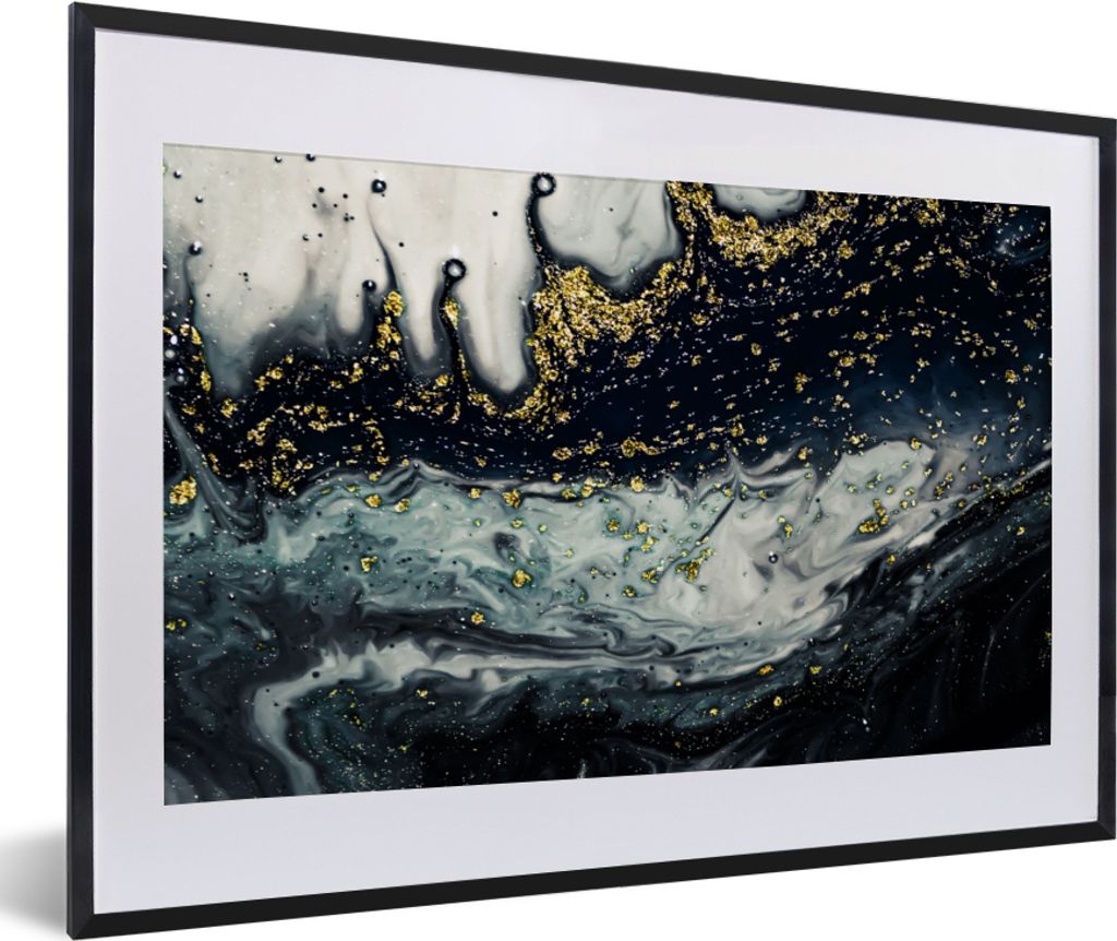 MuchoWow Gerahmtes Poster Marmor - Abstrakt - Gold - Luxus 60x40 cm - Poster mit Schwarzem Bilderrahmen Wandposter Rahmen Foto Bilder - Schlafzim...