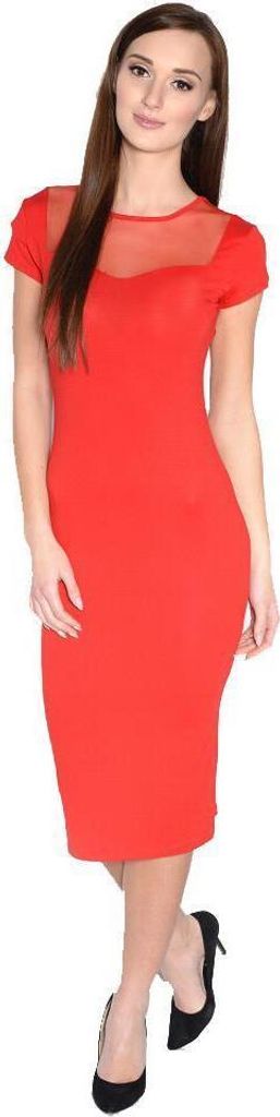 Kleid Kurzarm Top mit Tüll-Ausschnitt; Rot S/M