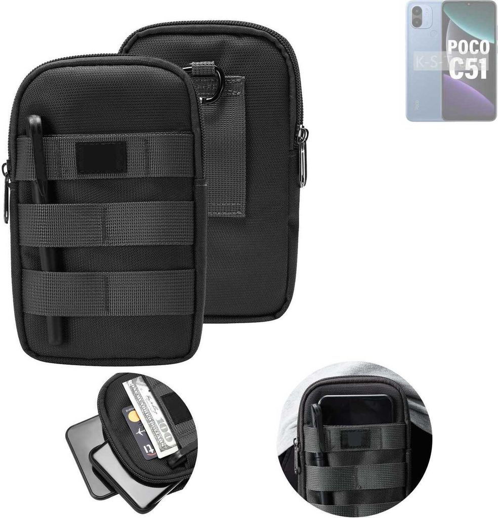 K-S-Trade Holster Gürtel Tasche kompatibel mit POCO C51 Handy Tasche Schutz Hülle dunkel-grau viele Fächer, 1x